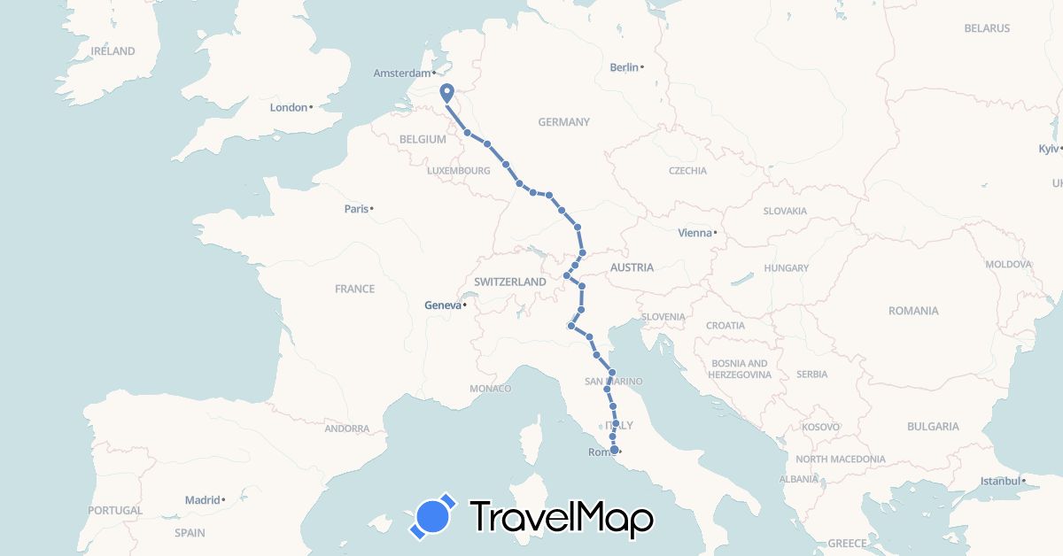 TravelMap itinerary: cycling in Austria, Germany, Italy, Netherlands (Europe)